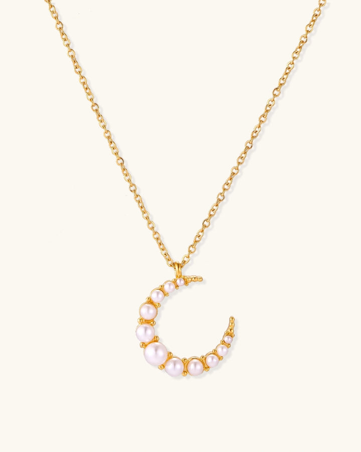 Luna Pearl Crescent Necklace — Gold-plated steel — Amaurine