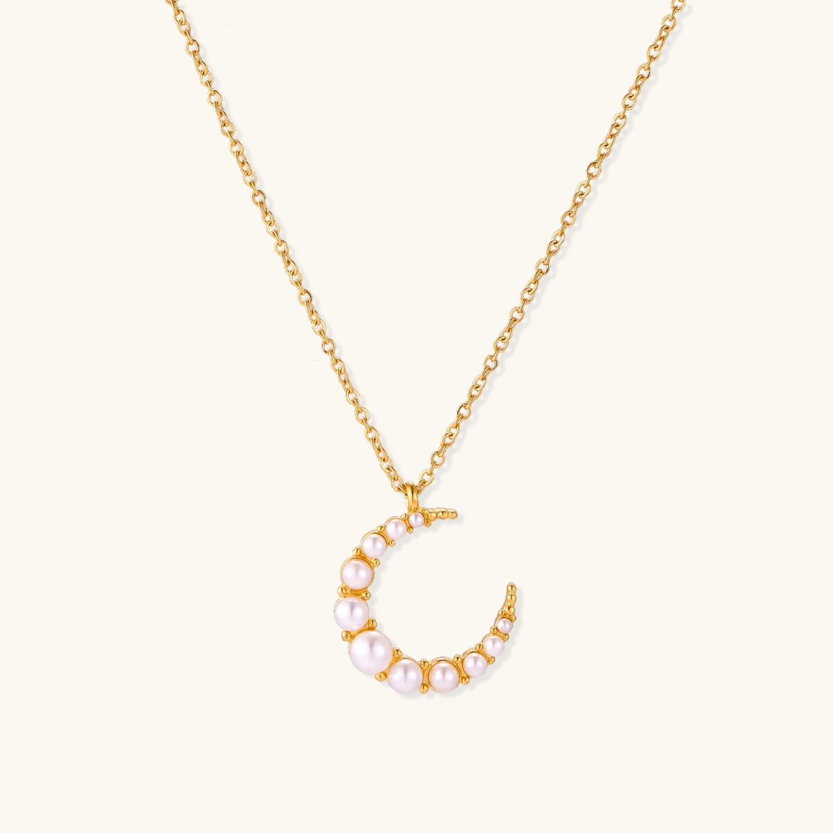 Luna Pearl Crescent Necklace — Gold-plated steel — Amaurine