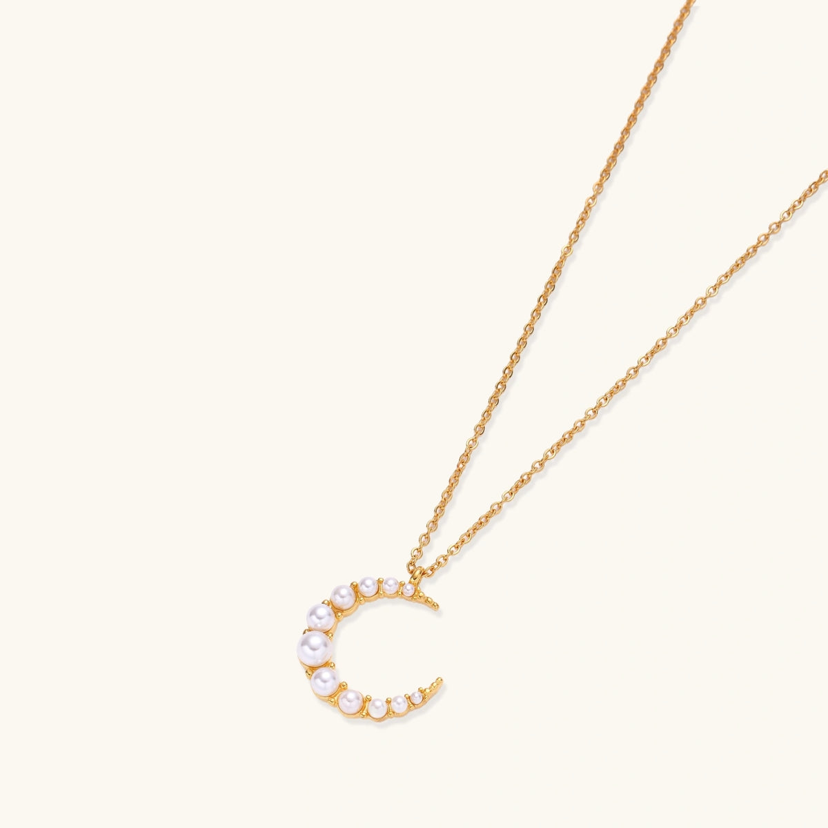 Luna Pearl Crescent Necklace — Gold-plated steel — Amaurine (view 2)