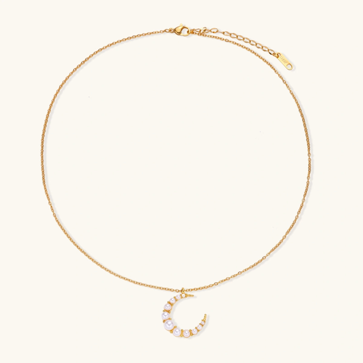 Luna Pearl Crescent Necklace — Gold-plated steel — Amaurine (view 3)