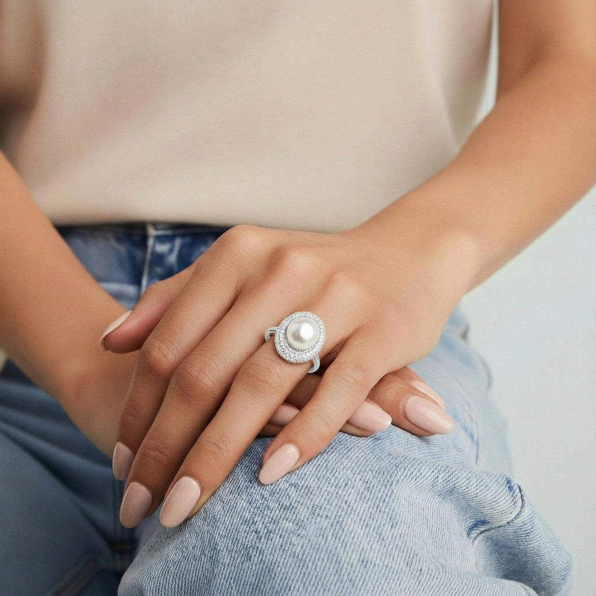 Pearl Constellation Ring — Rhodium-plated 925 sterling silver — Amaurine (view 6)