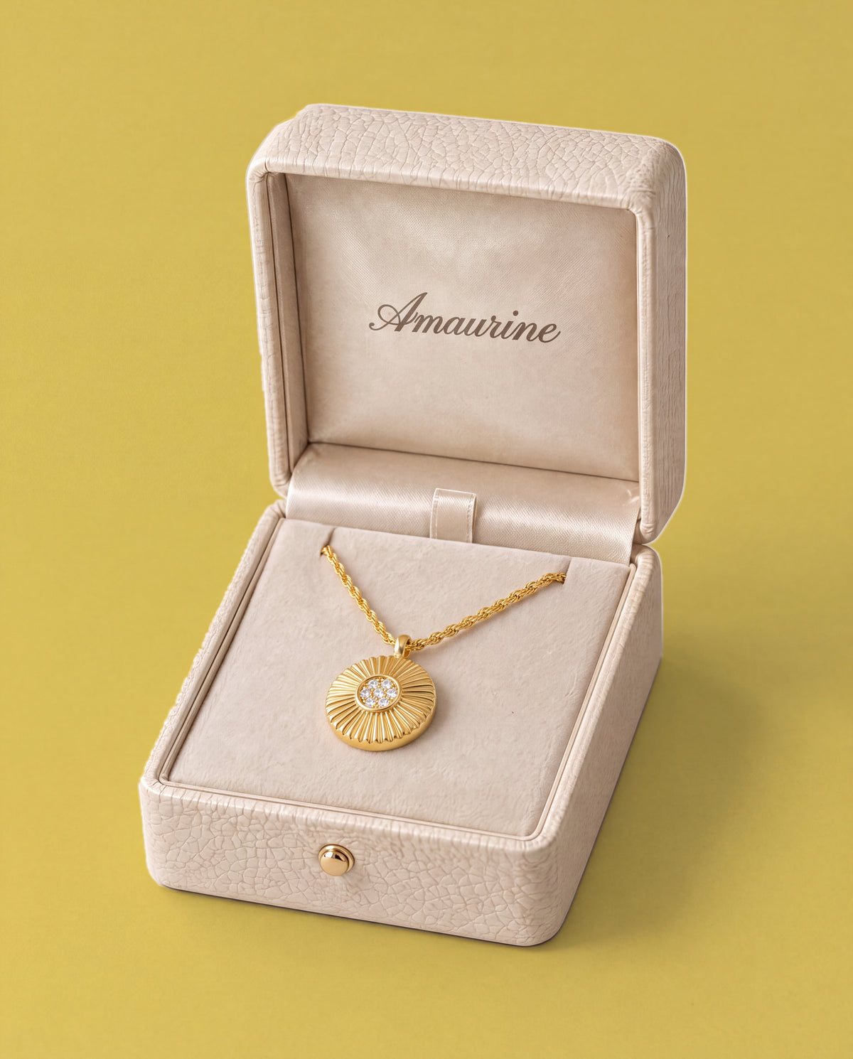 Soleil Disc Necklace — presentation box