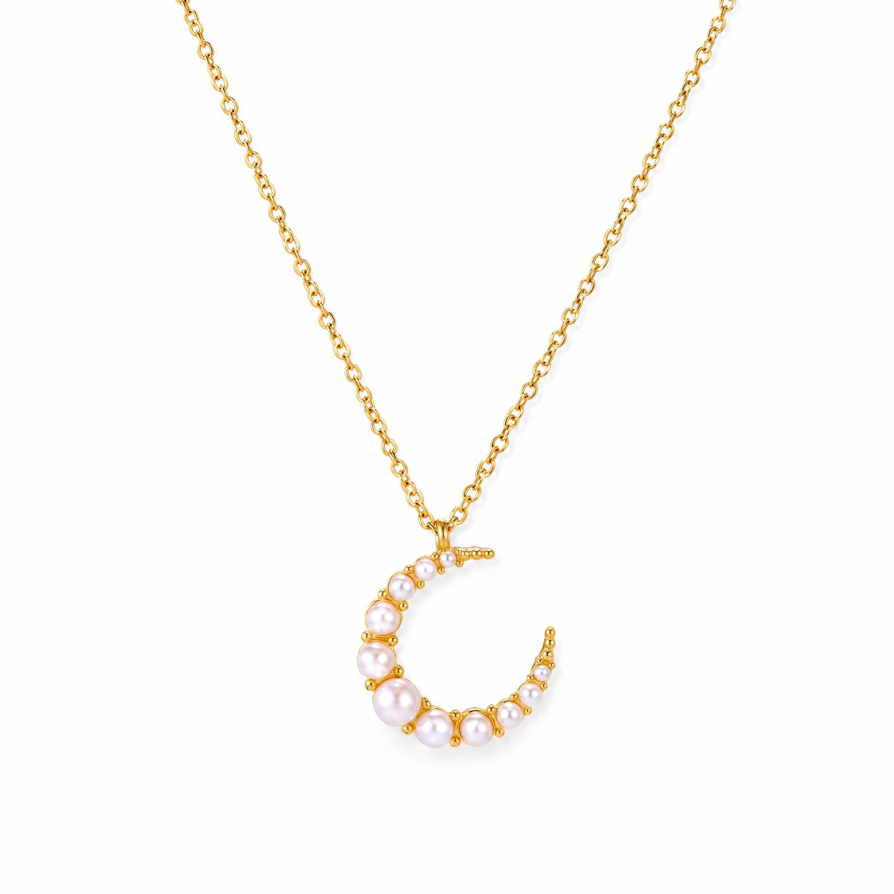 Luna Pearl Crescent Necklace · 18K Gold-Plated Steel | Amaurine