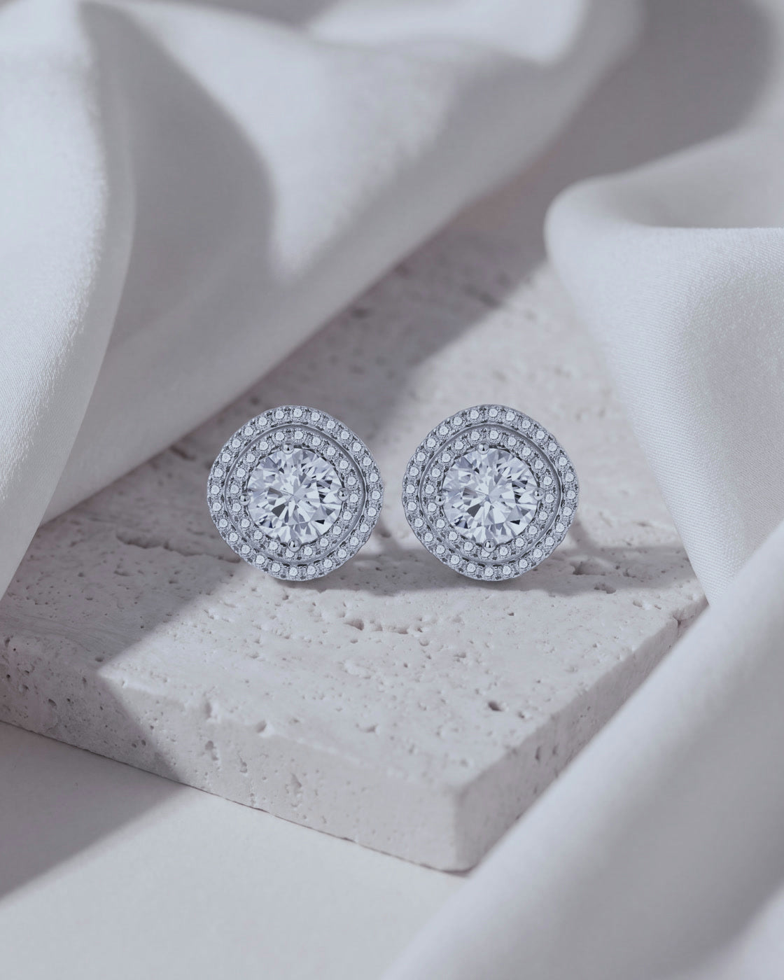Auréole Double Halo Studs — Sterling silver — Amaurine